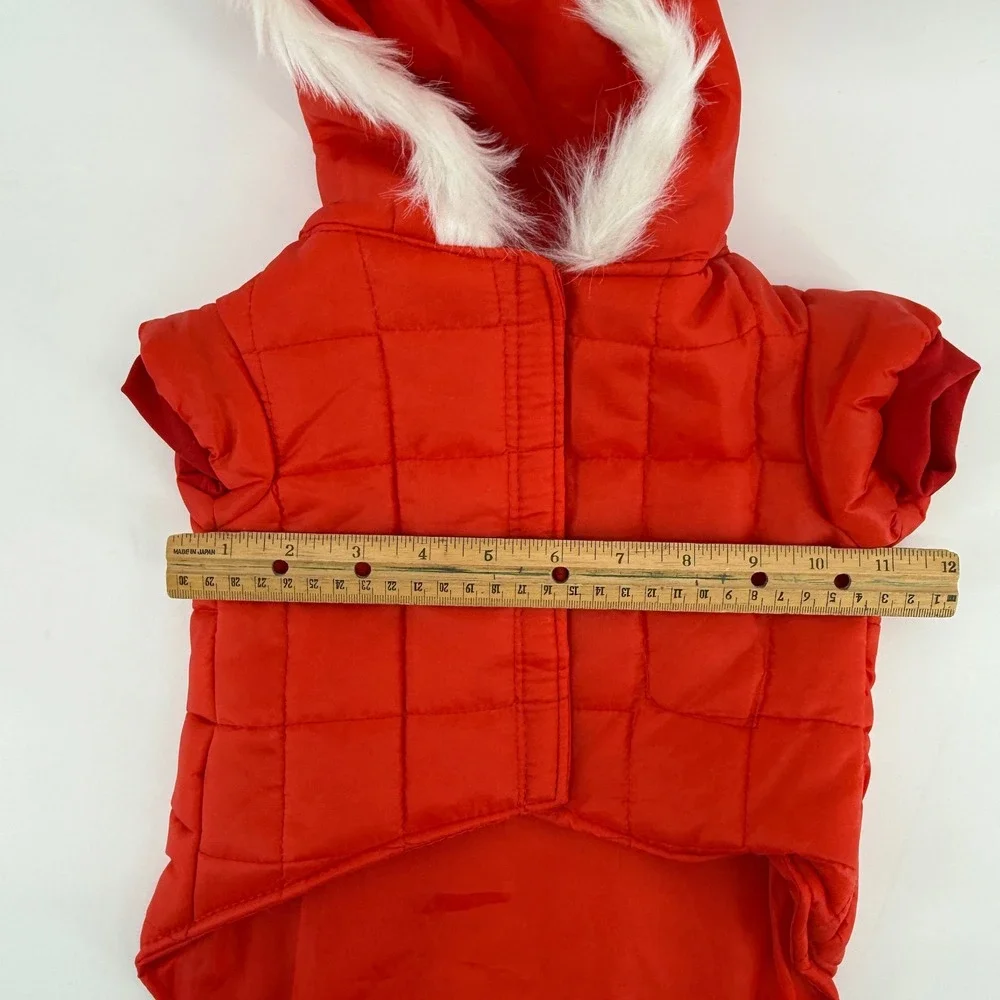 Partie‎ Folies Dog Costume Red Puffer Vest with Faux Fur Hood Pet Apparel NWT